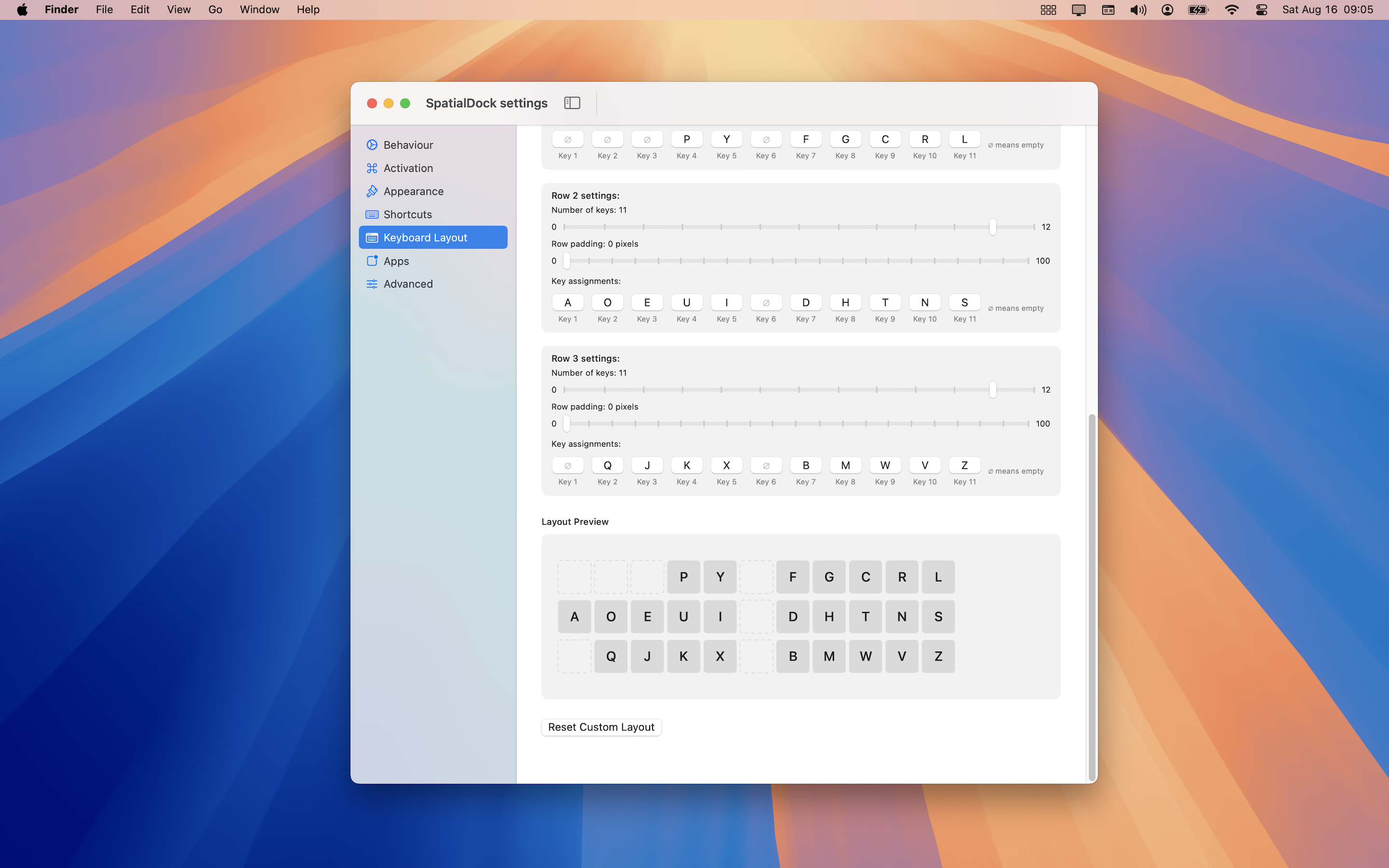 custom keyboard layout settings